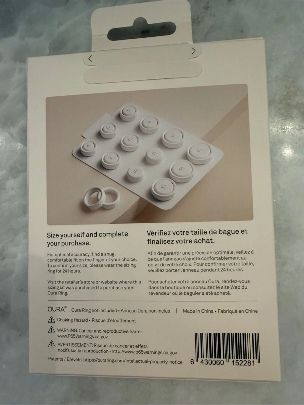 Oura Ring Sizing Kit - White and Cream Display